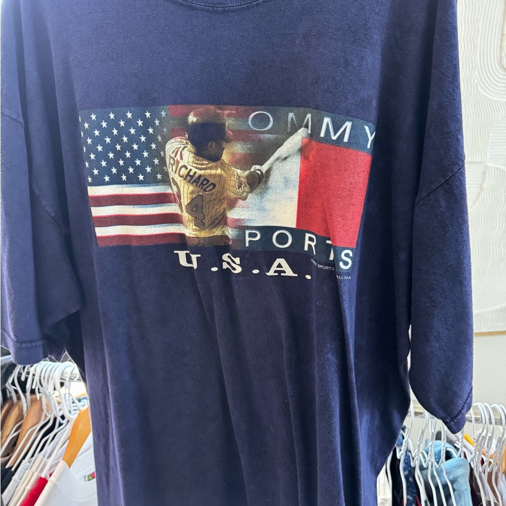 Vintage 90s Tommy Hilfiger Tommy Sports USA Navy Blue Graphic Tee XL